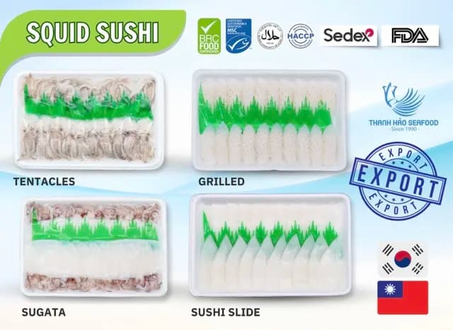 DÒNG SẢN PHẨM SQUID SUSHI SLICES CAO CẤP TỪ THANH HÀO SEAFOOD